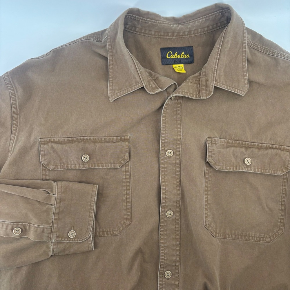 Cabela's Button Down Shirt Mens 3XL Tall Brown Cotton Canvas Rugged Workwear